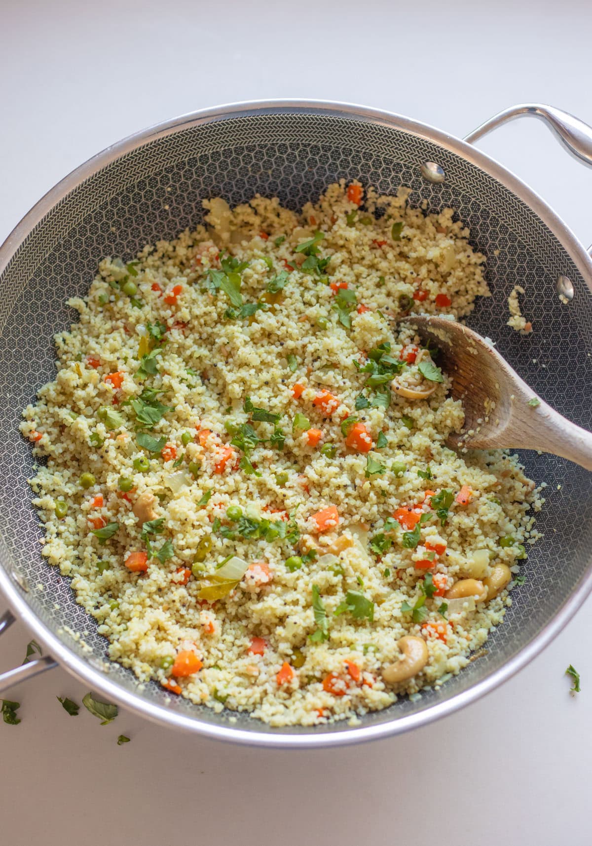 Ready to serve millet upma in a pan