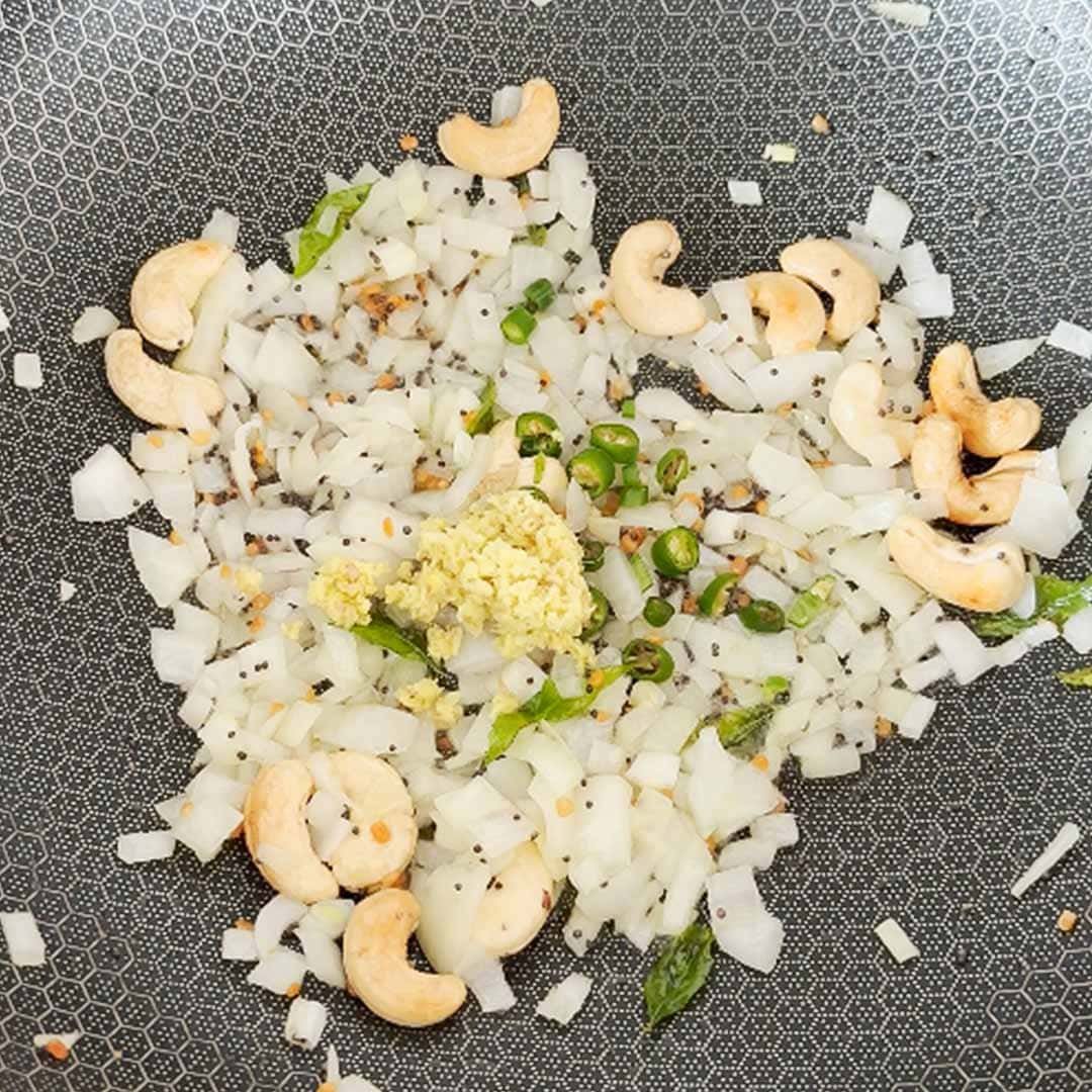 Add chili and ginger to cook millet upma