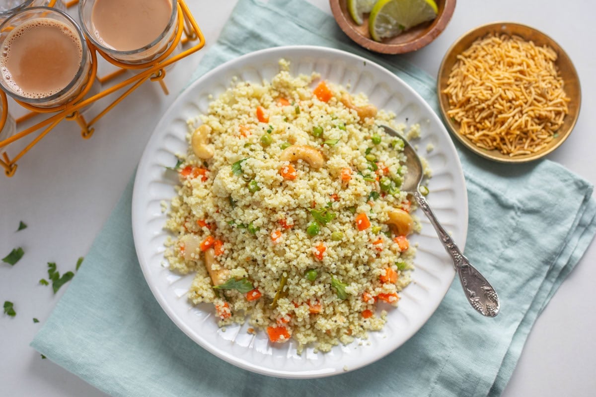 Ready to serve Millet upma in a white plate