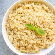 Ready to serve quinoa in a white bowl