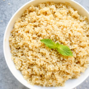 Ready to serve quinoa in a white bowl