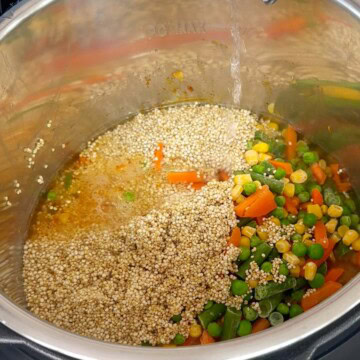 add the quinoa and water into the instant pot to make quinoa pulao