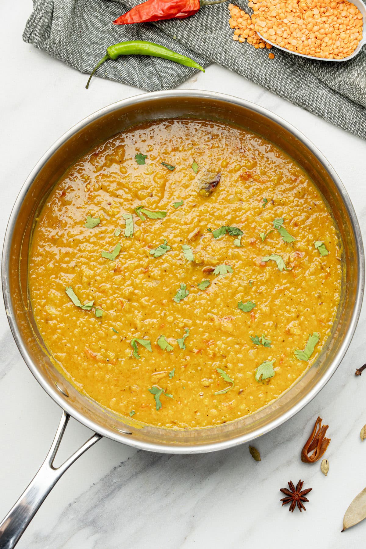 Masoor dal in a stainless pan