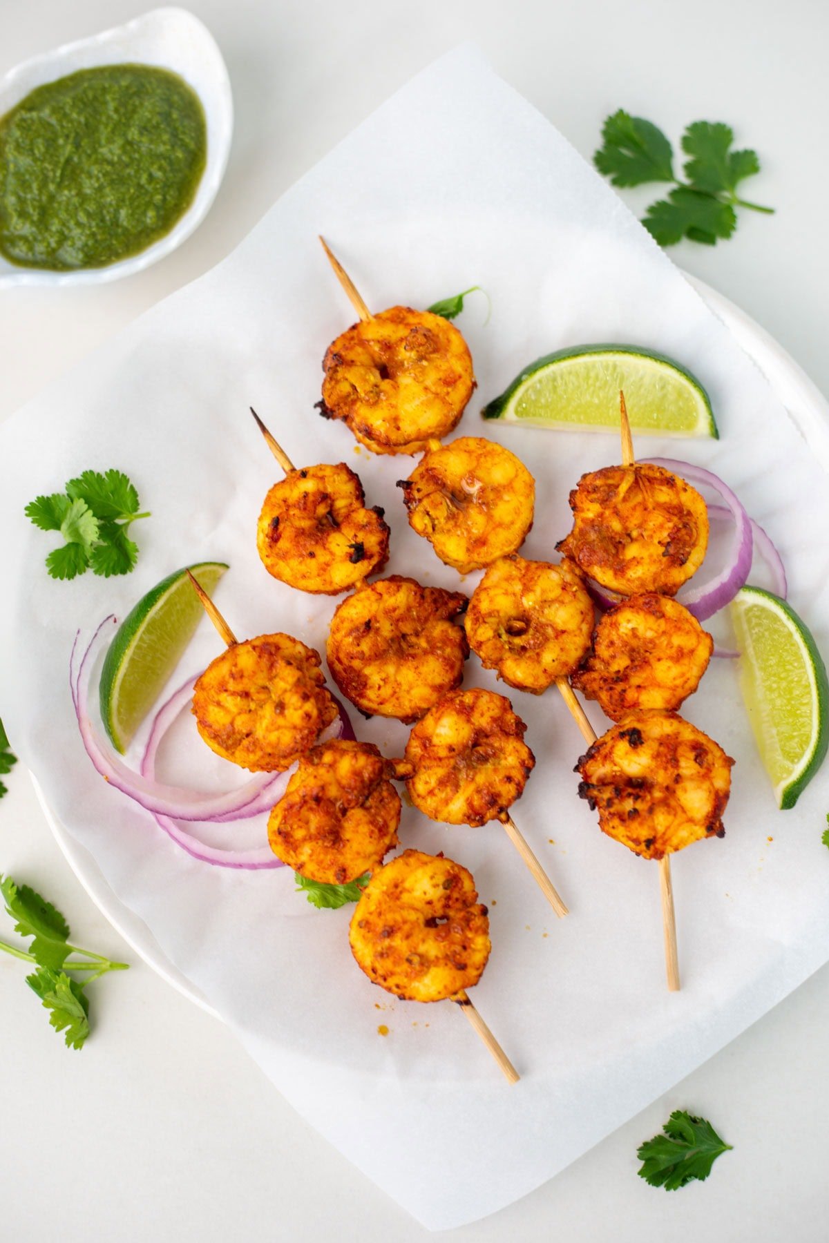 ready to east tandoori shrimp in skewers