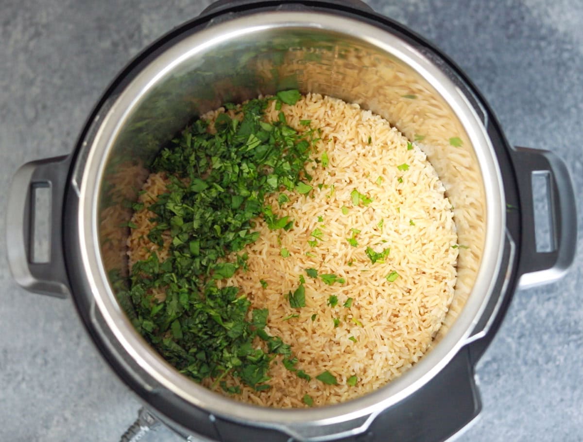 Making cilantro lime brown rice in instant pot