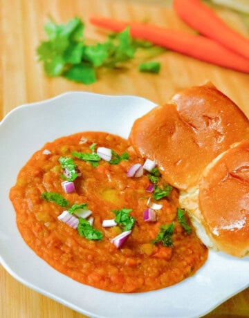 Pav Bhaji in a white bowl