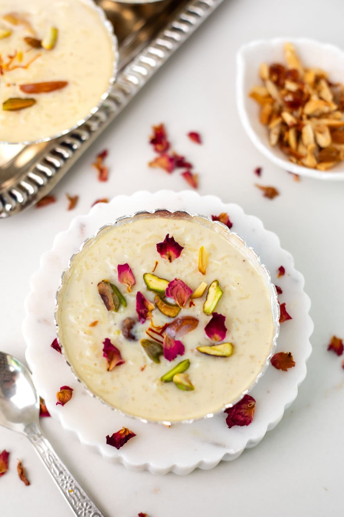 Ready to eat rice kheer in a small bowl