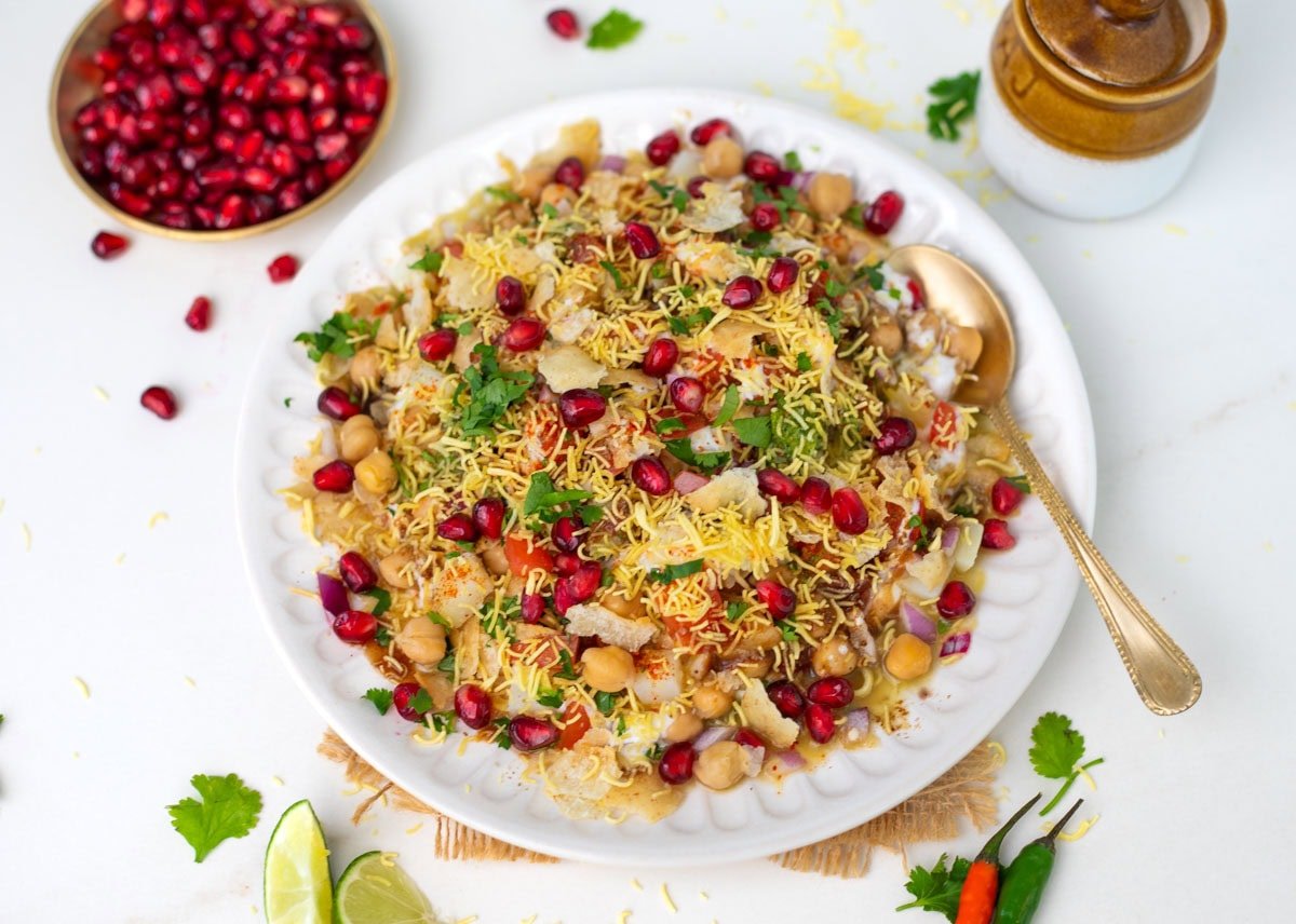 Chana Chaat with potatoes in a plate
