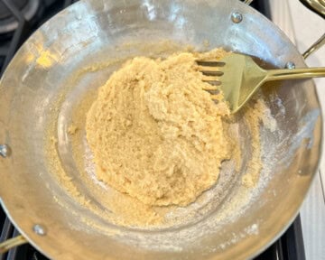 Condensed milk added to roasted coconut and almond flour.