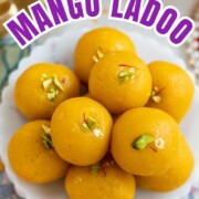 Mango ladoo served on a white marble