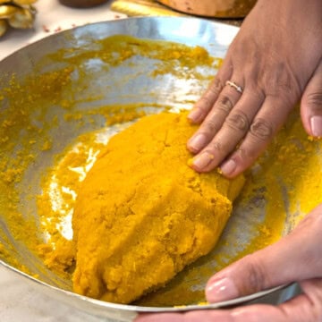 Mixture ready to make Mango Coconut Almond Ladoo