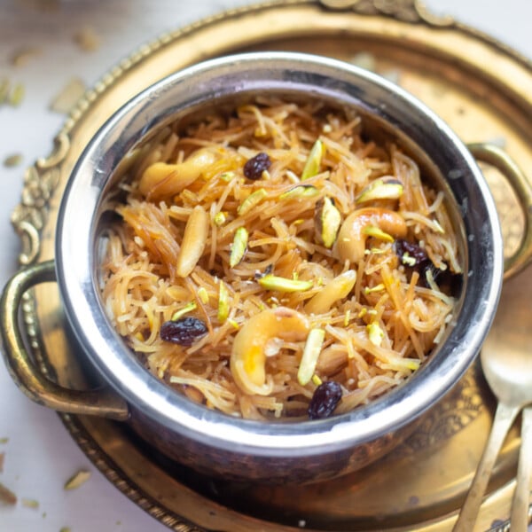 Meethi Seviyan served in a brass bowl.