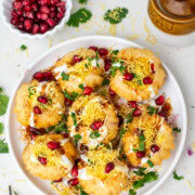 Ready to serve dahi puri on a white plate
