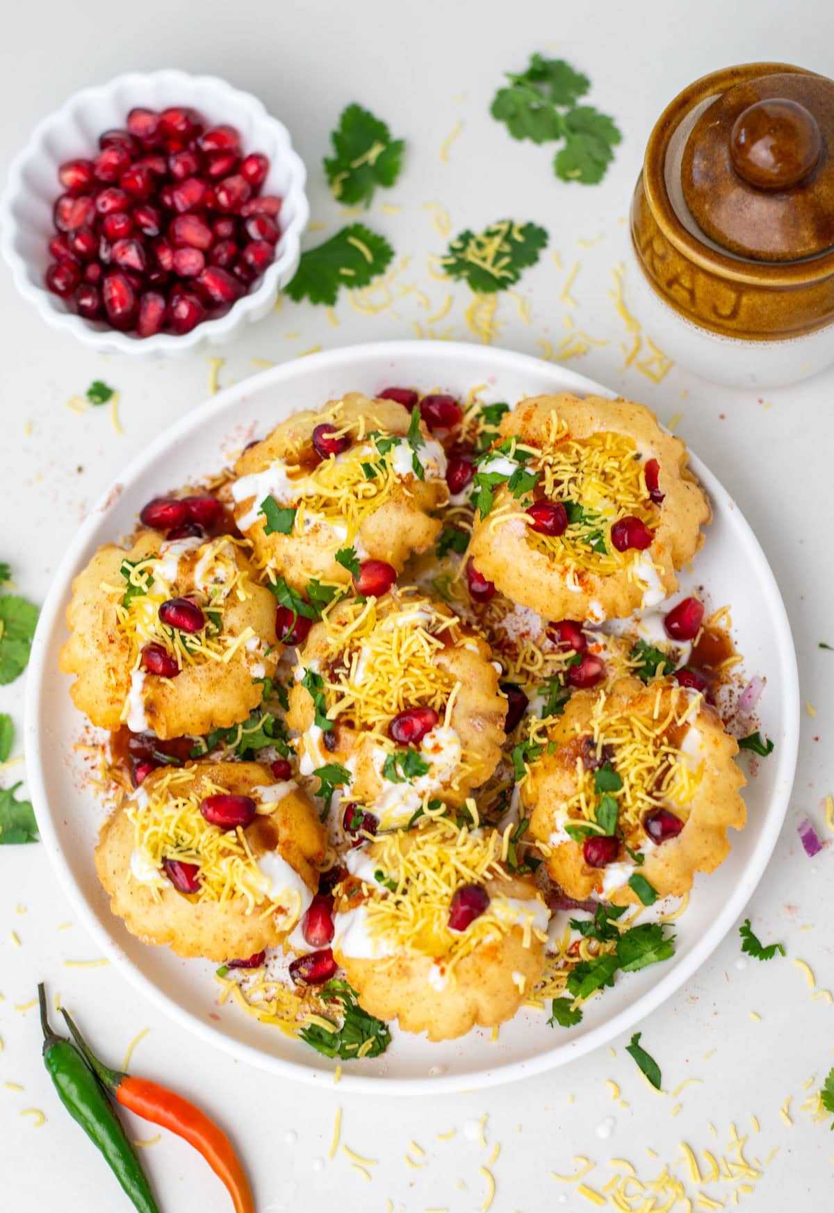 Ready to serve dahi puri on a white plate