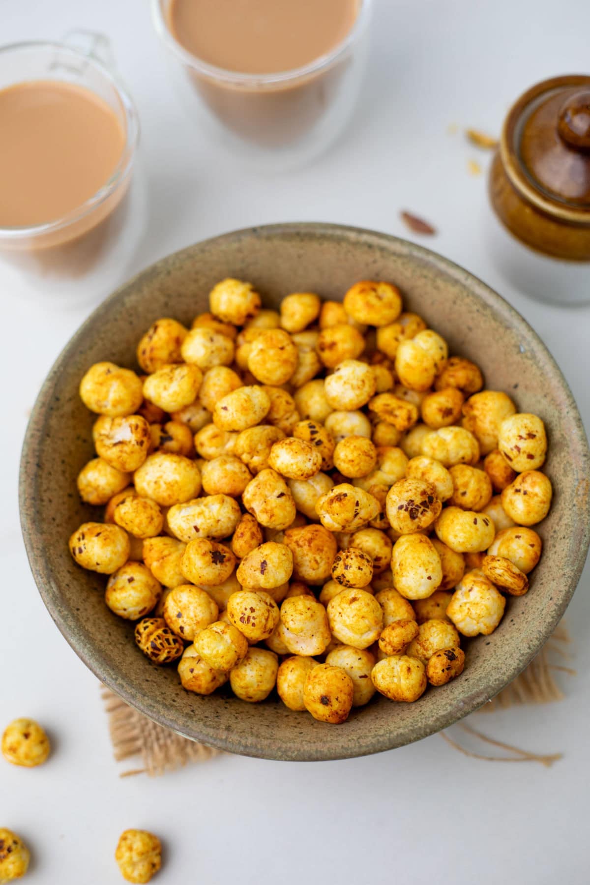 Spicy roasted makhana in a brown bowl