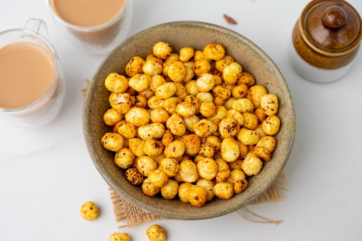 Spicy roasted makhana ready to serve in a bowl