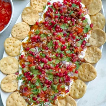 Top with pomegranate seeds and cilantro leaves to make chaat platter