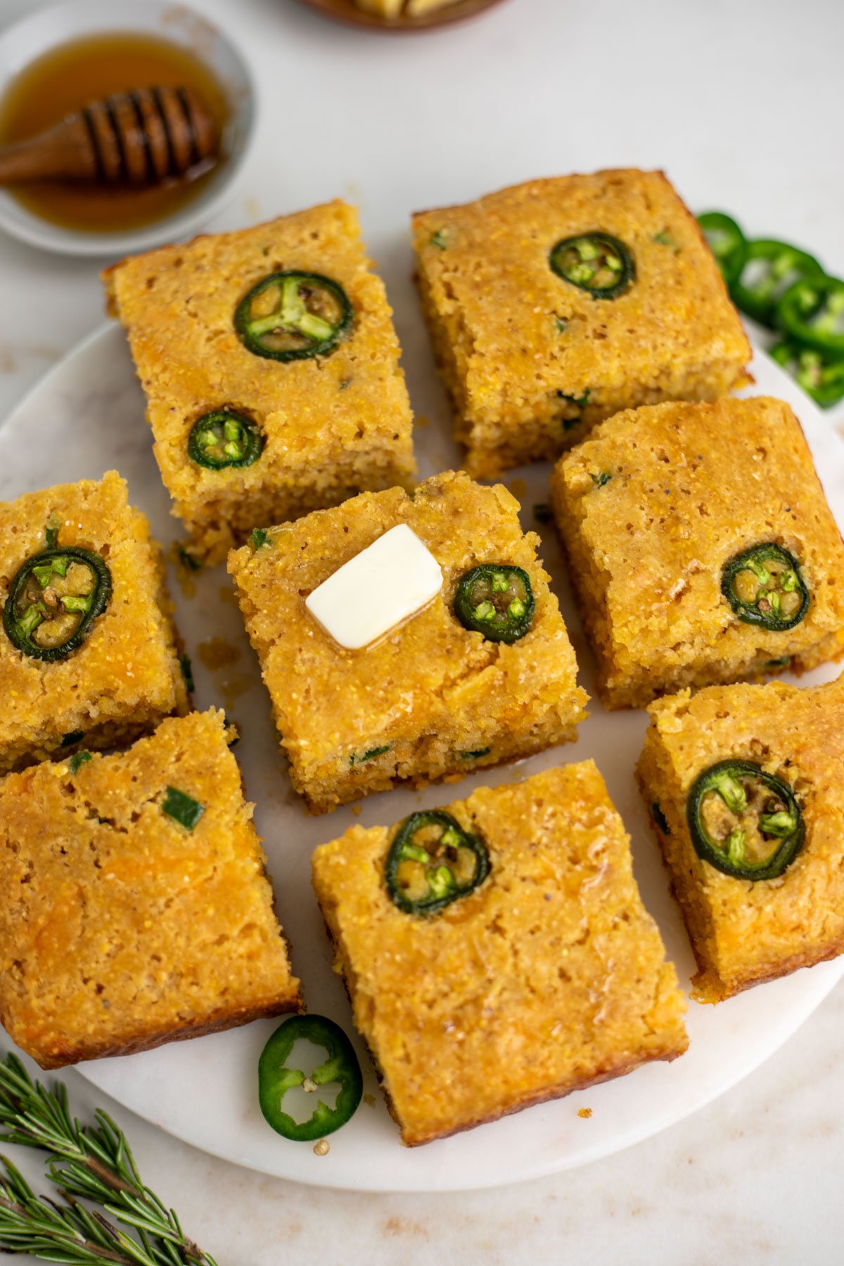 Jalapeno cheddar cornbread on a plate
