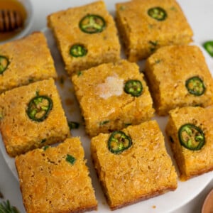 Jalapeno cheddar cornbread on a platter