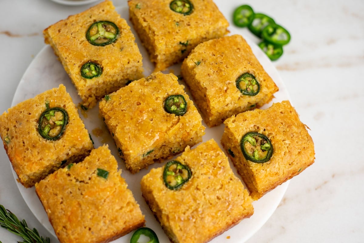 Closeup shot of jalapeno cheddar cornbread