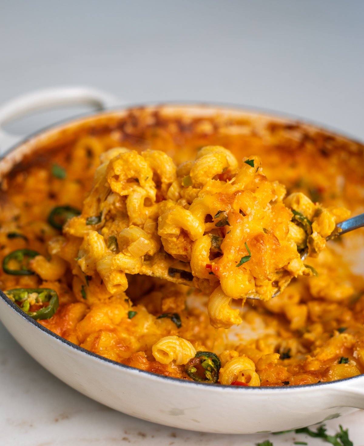 Masala Mac and Cheese in a spatula