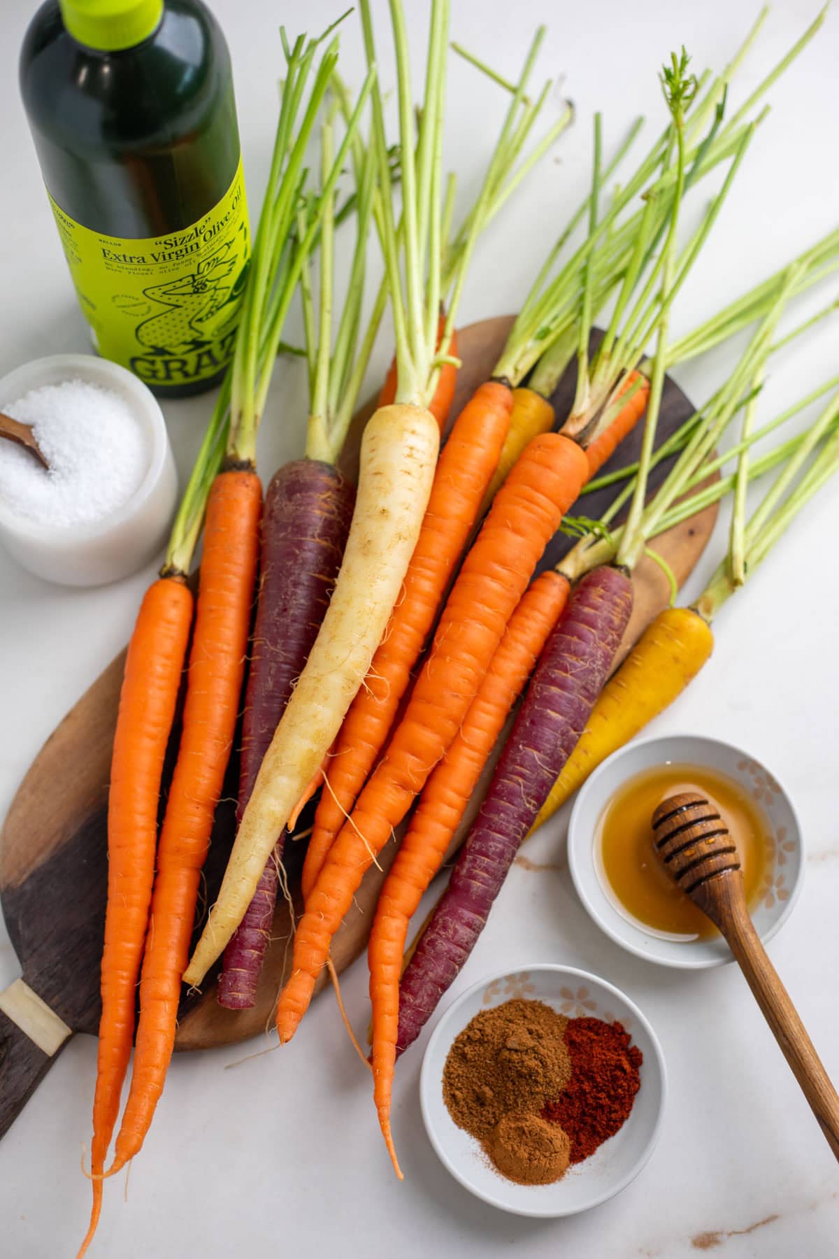 Ingredients for roasted rainbow carrot recipe