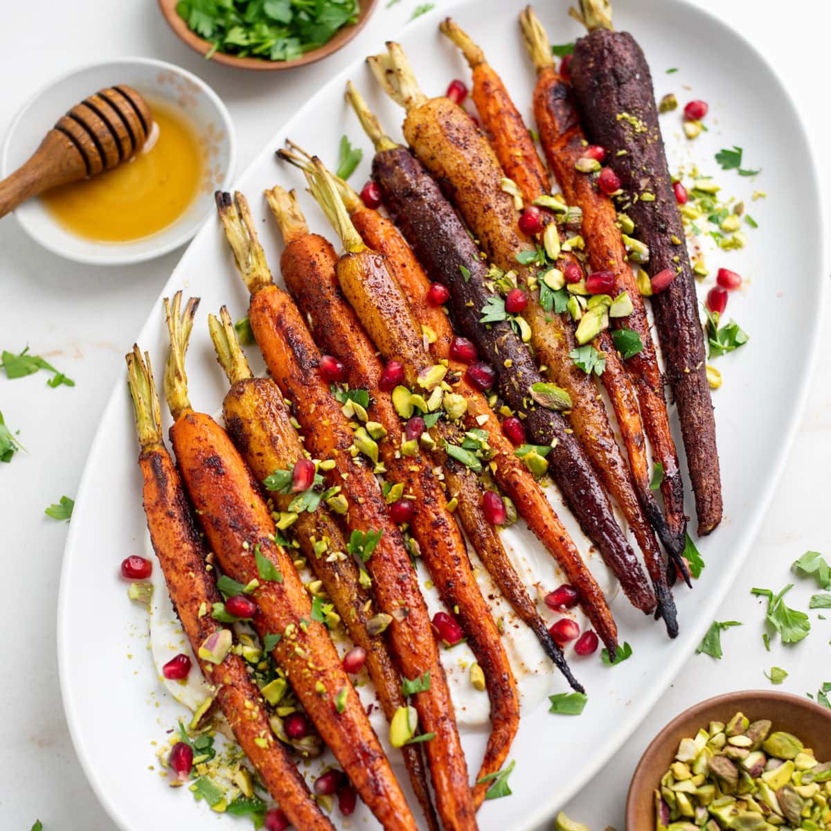 Roasted Rainbow Carrots with Lemon Yogurt Sauce