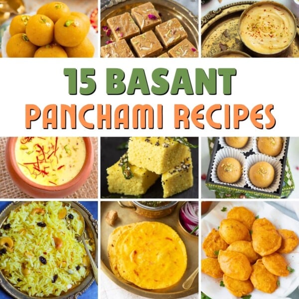 A collage of Basant Panchami recipes.