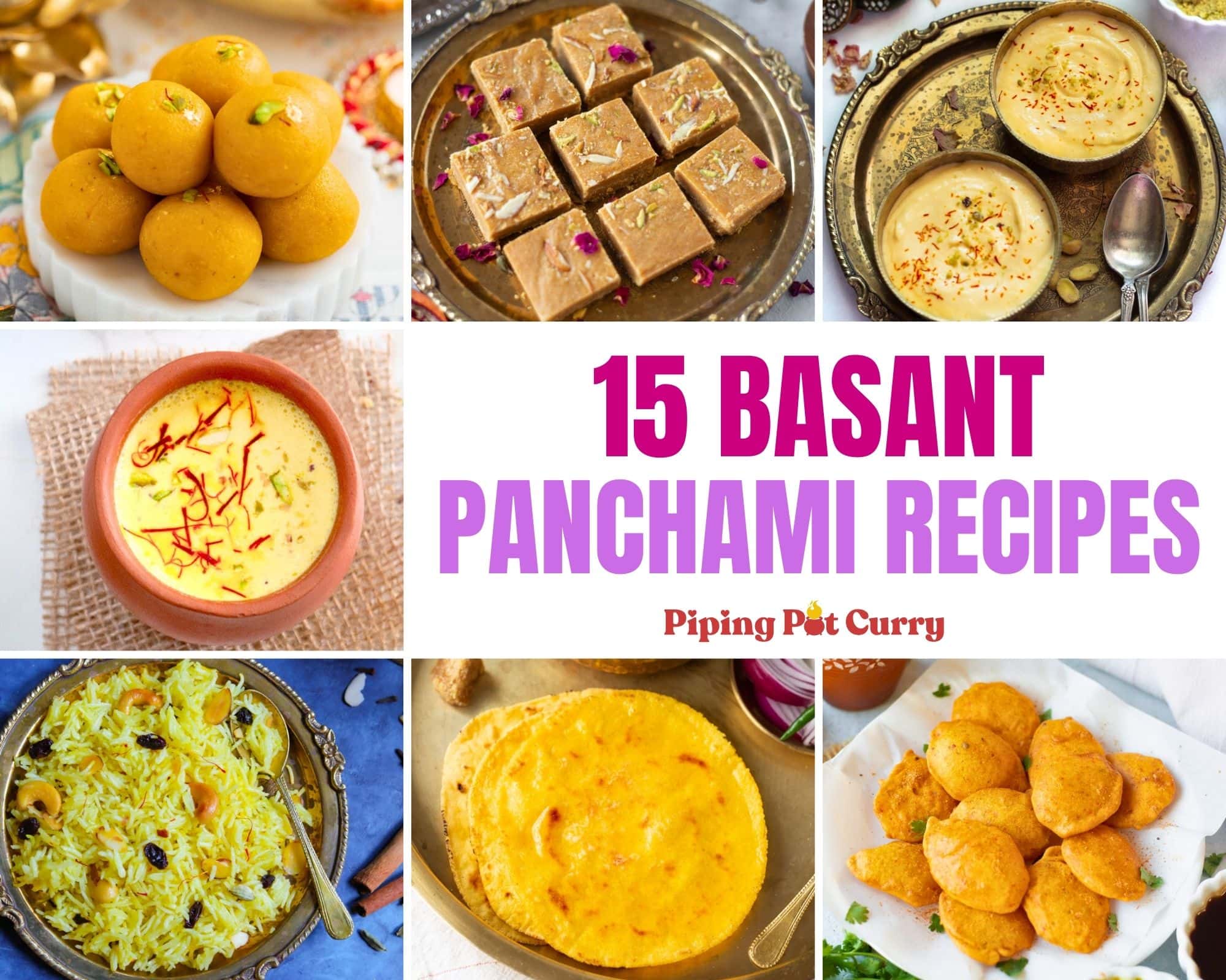 A collage of Basant Panchami recipes. 