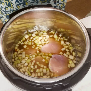 Add chicken breast into the instant pot for chicken noodle soup recipe