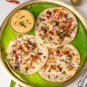 Onion Tomato Uttapam served with chutney