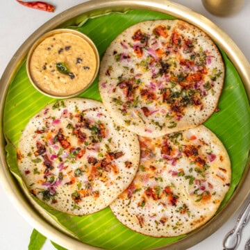 Onion Tomato Uttapam served with chutney