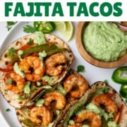 Shrimp fajita tacos on a plate