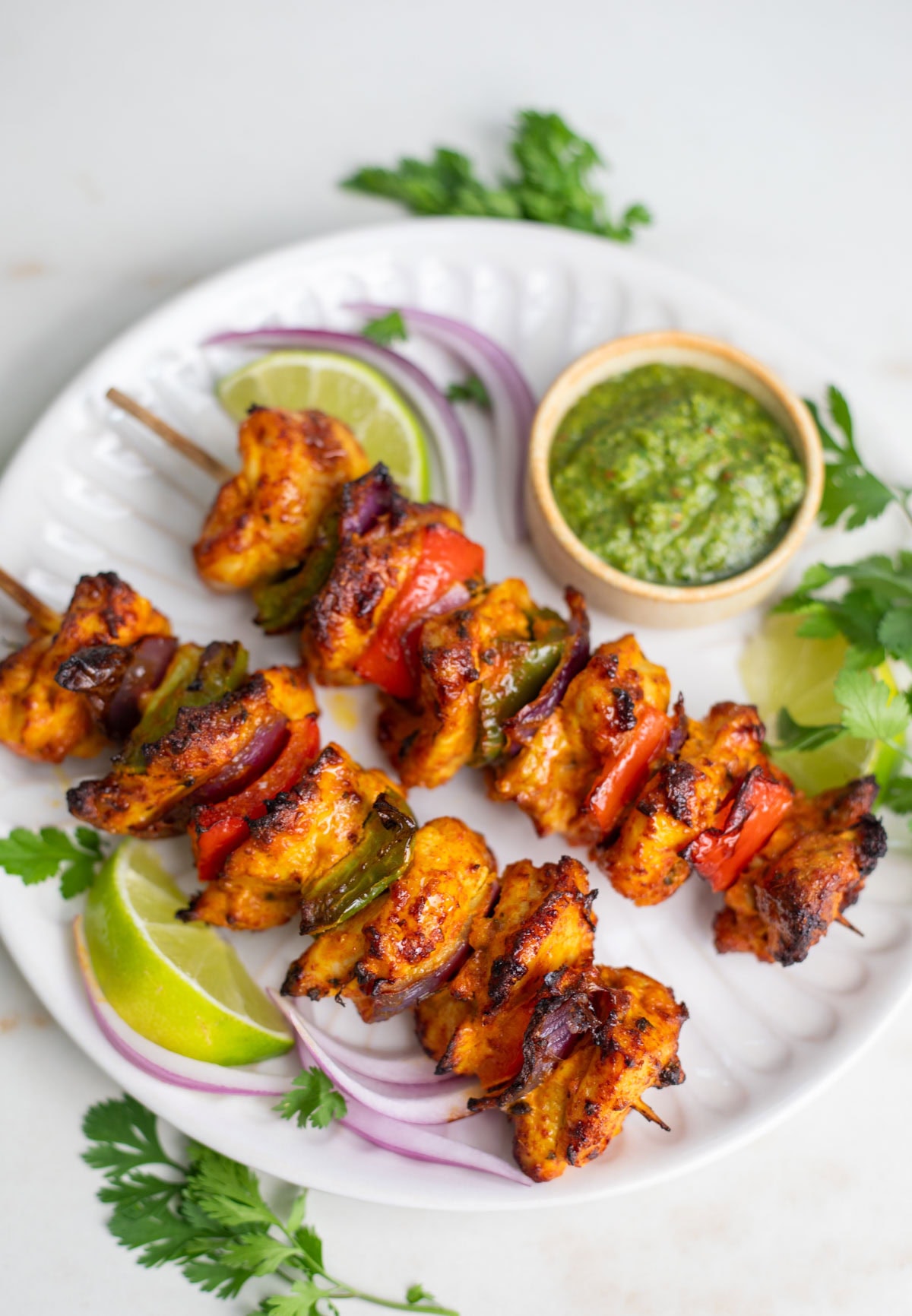 Indian chicken kebabs served with chutney