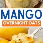 A glass of mango overnight oats