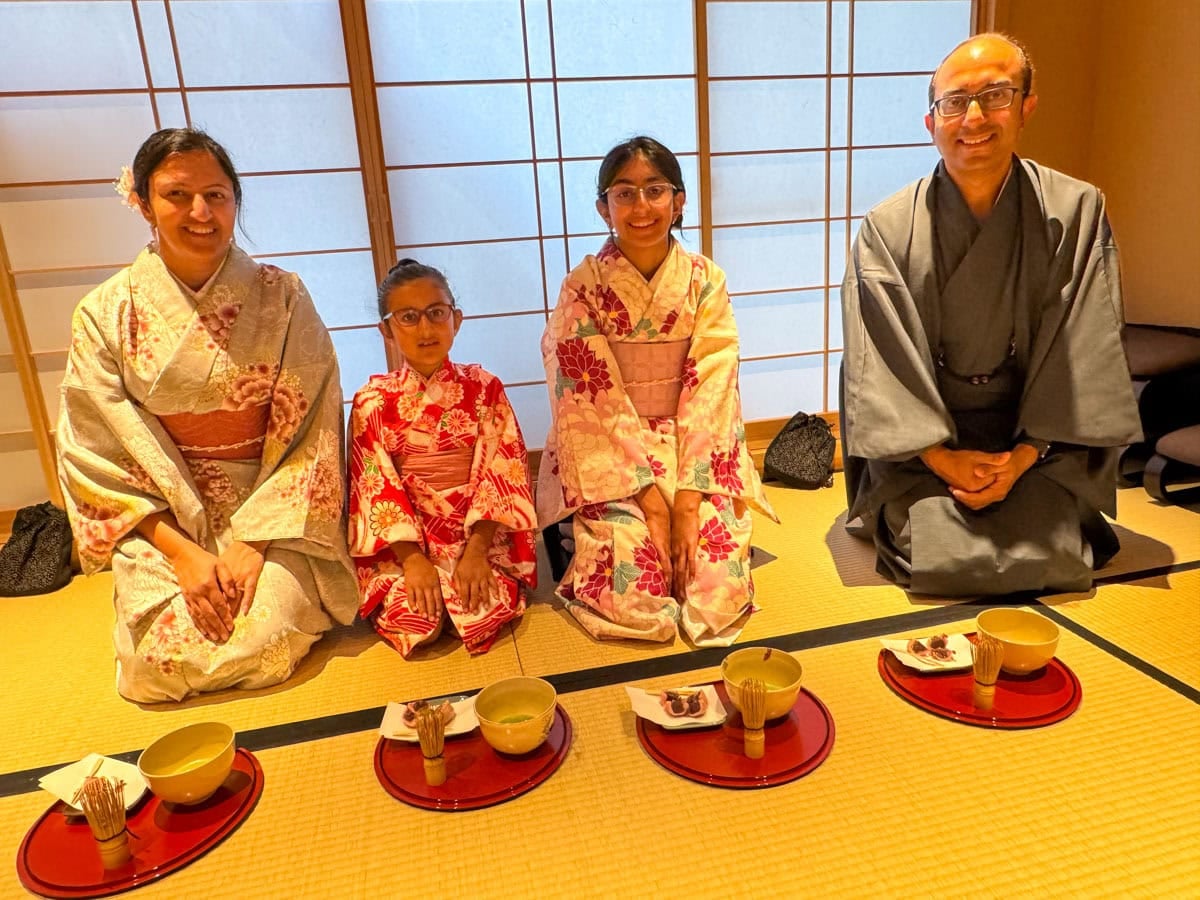 12 Day Family Trip to Japan, with everyone dressed in kimono
