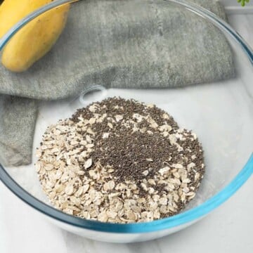 Chia seeds and oats in a bowl for mango overnight oats recipe
