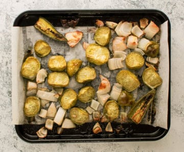Roasted tomatillo, onion, and jalapeno for Salsa Verde