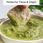 Salsa Verde in a bowl with chip