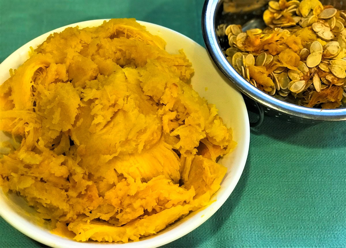 Pumpkin scooped out after being cooked in an Instant Pot.